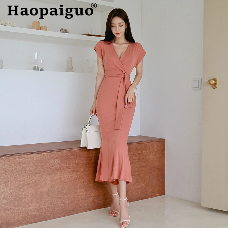 

Large Size Women Bodycon Summer Dress 2019 Short Sleeve Ruffles Corset Wrap Dress Women Trumpet Style High Quality Ladies Dress