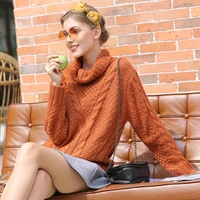 autumn and winter womens thick warm solid color knit sweater fashion high neck cable sweater womens clothing sweater