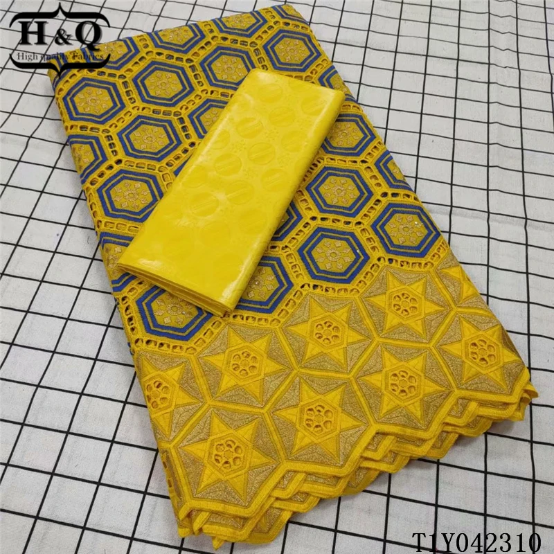 

H&Q high quality black nigerian bazin lace fabric with stones 100% cotton swiss voile lace african mesh fabrics 2.5+2.5 yards