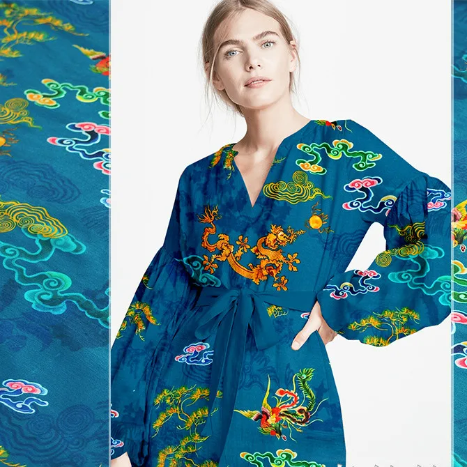 

140cm wide silk linen fabric meter 20mm printed linen silk satin fabric delicate vintage chinese silk fabr wholesale linen cloth