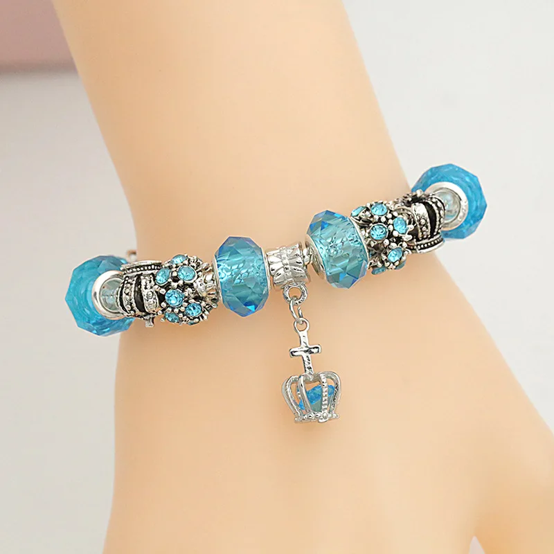 Attrtto серебряный крест и браслеты с короной Браслеты Шарм для женщин браслет