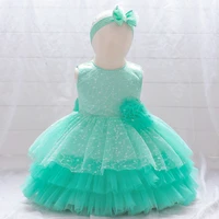 green girls party dress with bow sequins sleeveless tulle cake dresses for weddings kids children clothes
