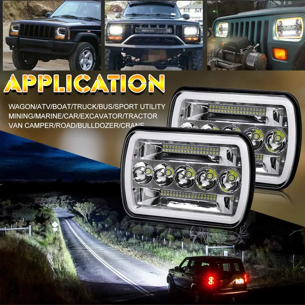 

Car Light 5X7 LED Headlight Halo Turn Signal DRL Hi Low Beam Headlamp For Jeep Cherokee XJ Wrangler YJ
