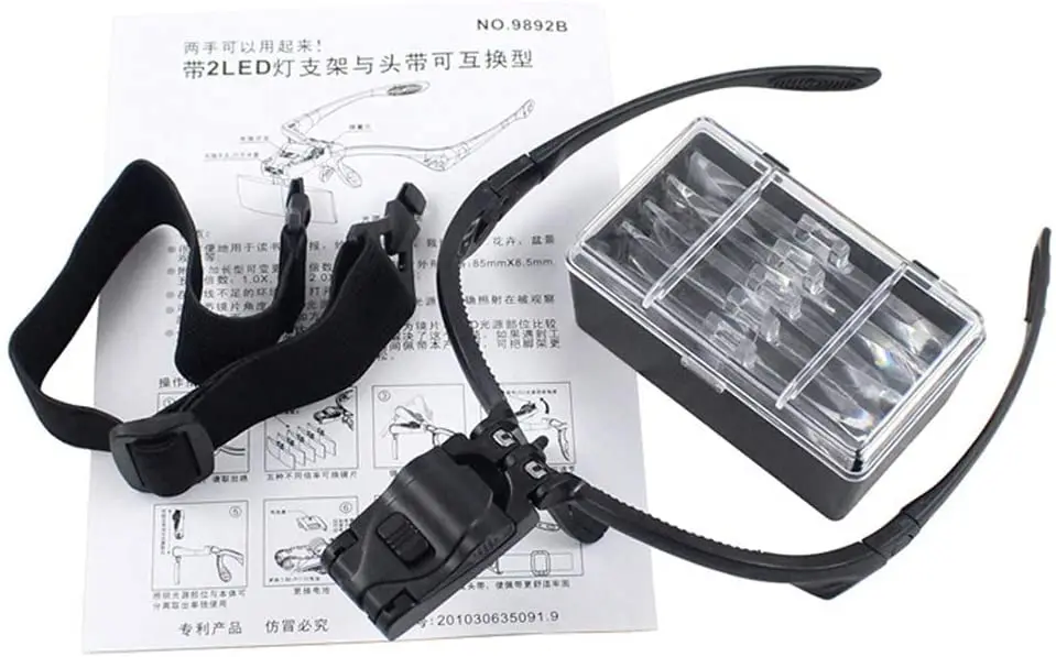 Оголовье лупа Ремонт глаз Лупа 2 светодиодный светильник 1 0/1 5/2 0/2 5/3 5x 5PC СТЕКЛО es