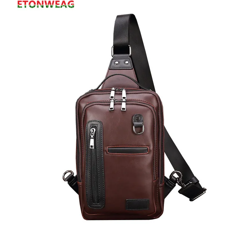 Мужская нагрудная сумка из кожи Крейзи Хорс черная дизайнерская винтажная