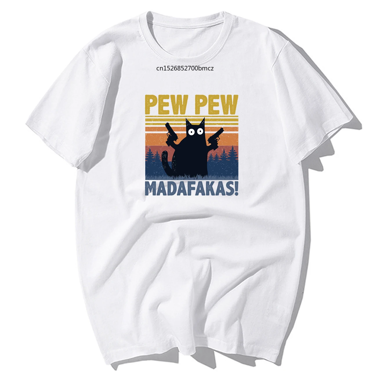 

Art Pew Pew Cat Kawaii Black T Shirt Women Print Hip Hop Tees Round Collar Loose Fit Pattern Harajuku Tshirt