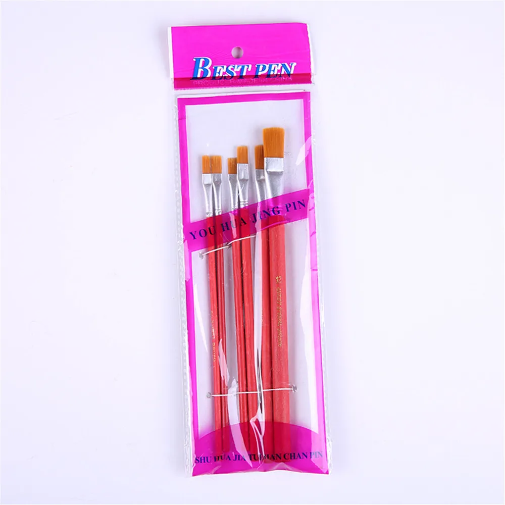 

6pcs/set Watercolor Brushes Different Size Educational Paint Brush Crafts Red Wooden Handle Painting Drawing Pen Art Supplies