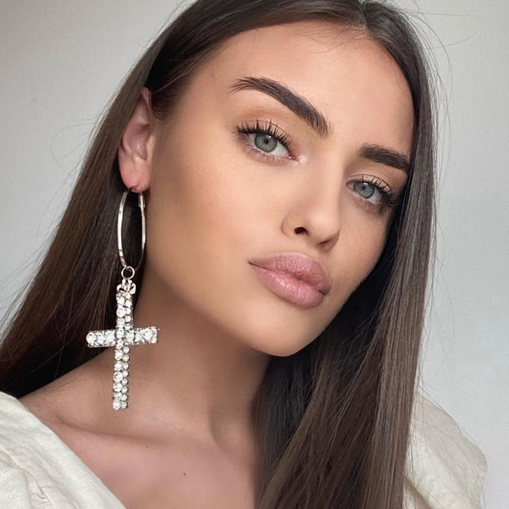 

JIJIAWENHUA New Trend women's Rhinestone Cross Shape Drop Earrings Wedding Party Fashion Temperament Jewelry Accessories