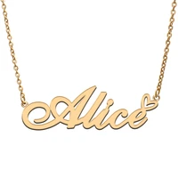 love heart alice name necklace for women stainless steel gold silver nameplate pendant femme mother child girls gift