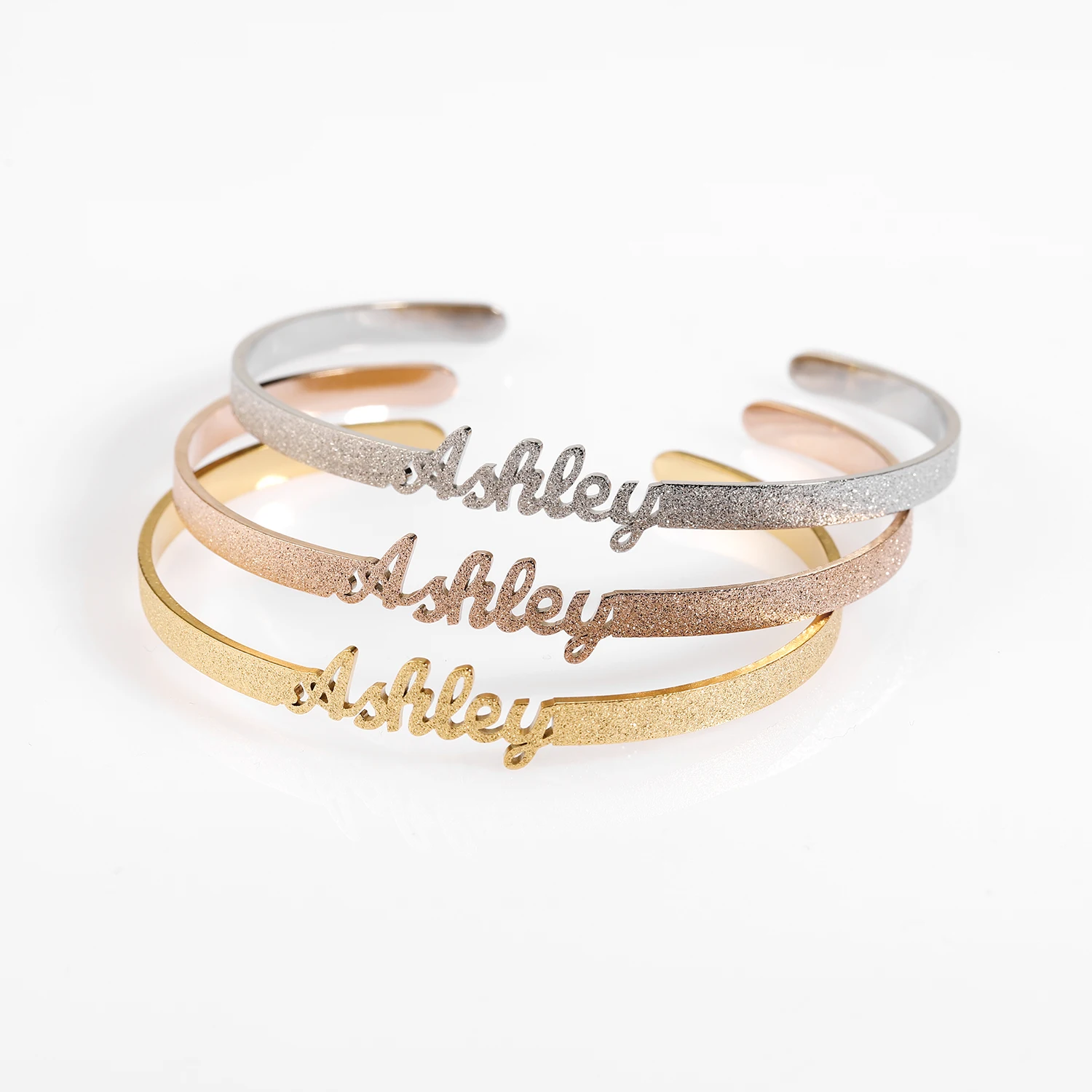 Personalized Stainless Steel Frosted and Gilded Name Bangle ,Family Lover Nameplate Faith Letter Bangles & Bracelet Adjusted