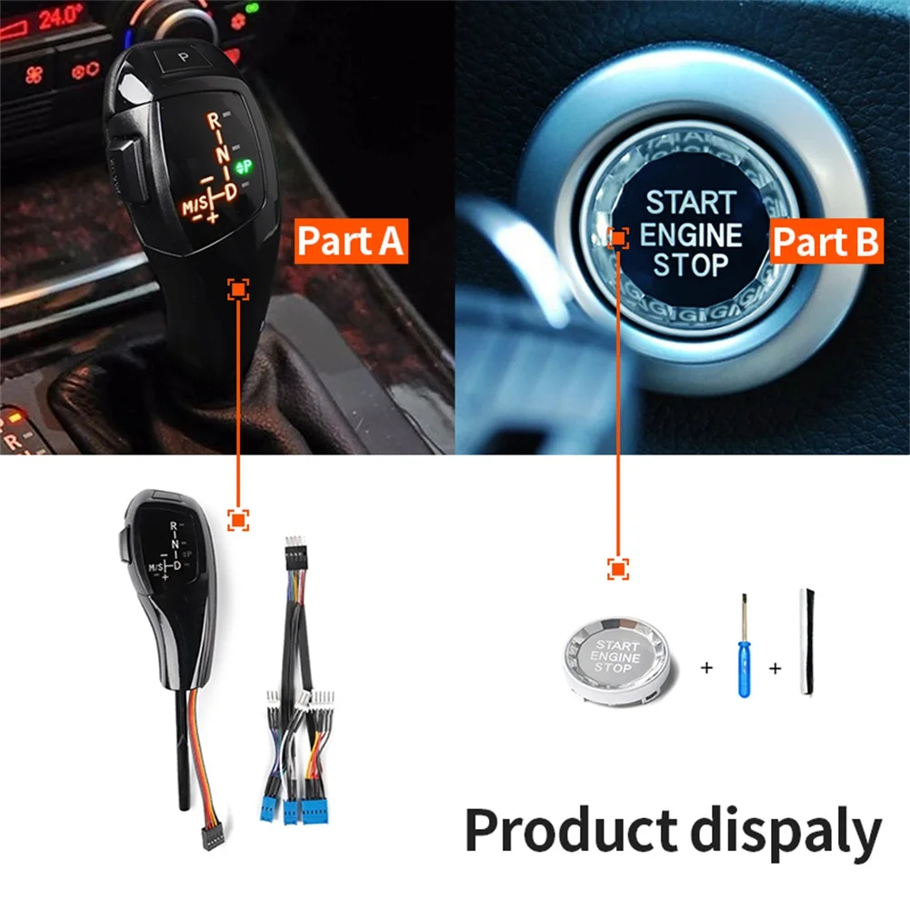 

Car Automatic Shift Knob LED-Illuminated Gear Selector w/ Crystal Engine Start Button for BMW E46 E60 E61 E63 E64 1998-2006