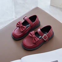 fashion girls shoes spring autumn new kids little leather shoes bow soft bottom princess shoes children black beige wine red