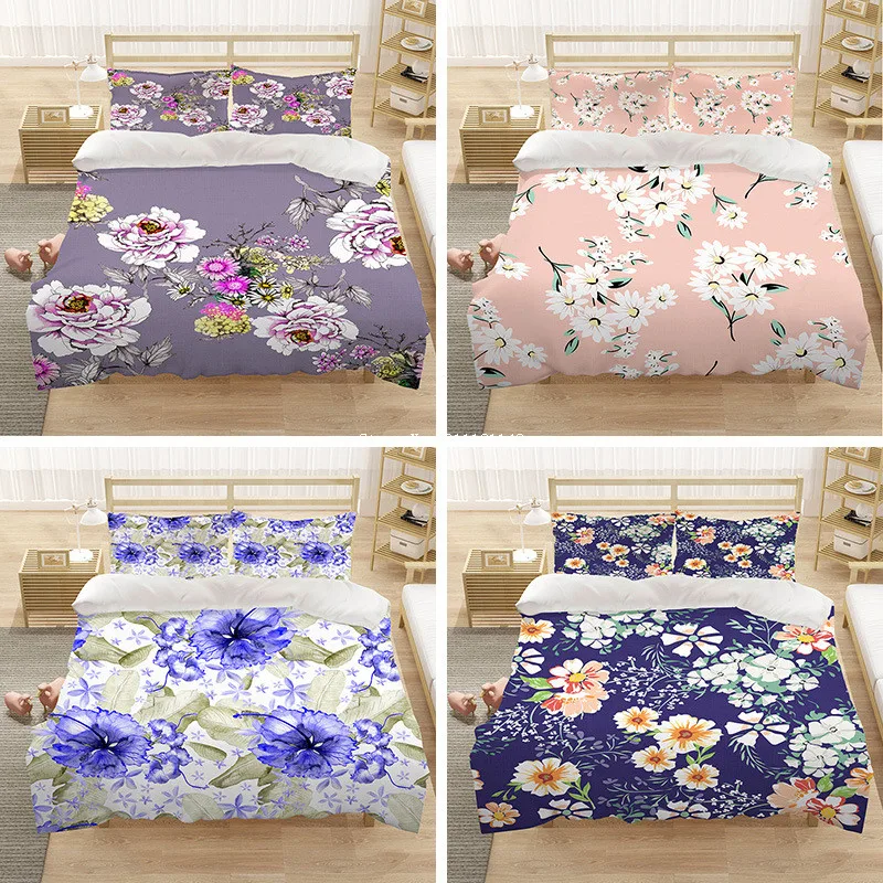 

New Beautiful Floral Print Bedding Set 3D Digital Print Queen Double Cover Pillowcase Home Comfort Textile