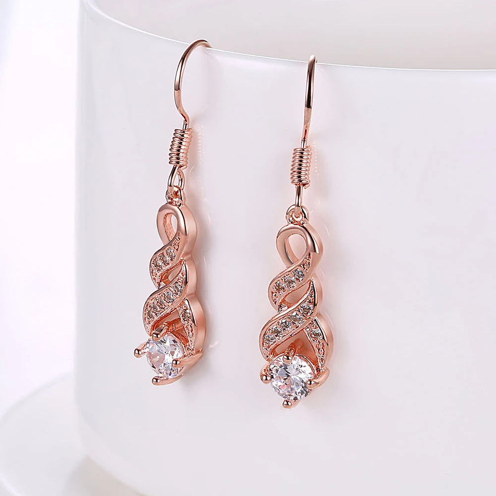 

ZEMIOR Rose Gold Color Spiral Drop Earrings For Women Shine 5A Clear Cubic Zirconia Earring Wedding New Listing Fashion Jewelry