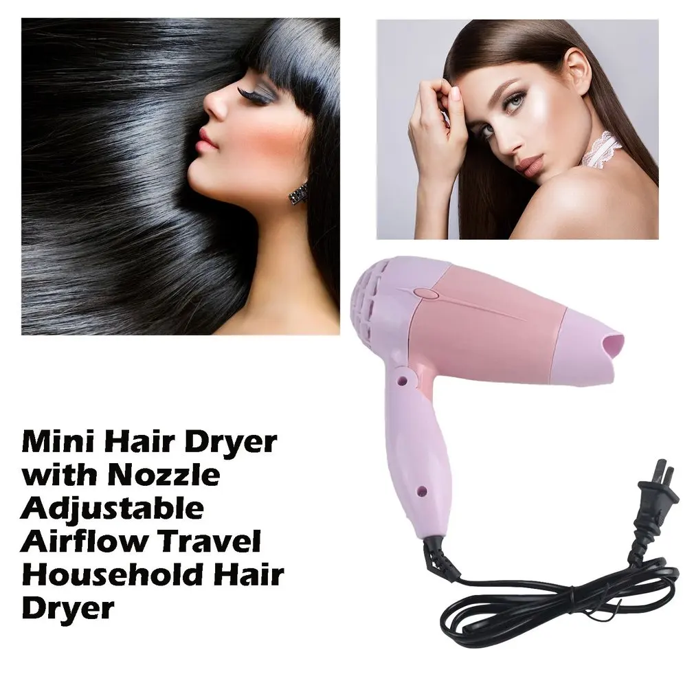 220V Folding Mini Hair Dryer with Nozzle Adjustable Airflow Fast Drying Low Noise Portable Travel Household US Plug | Дом и сад
