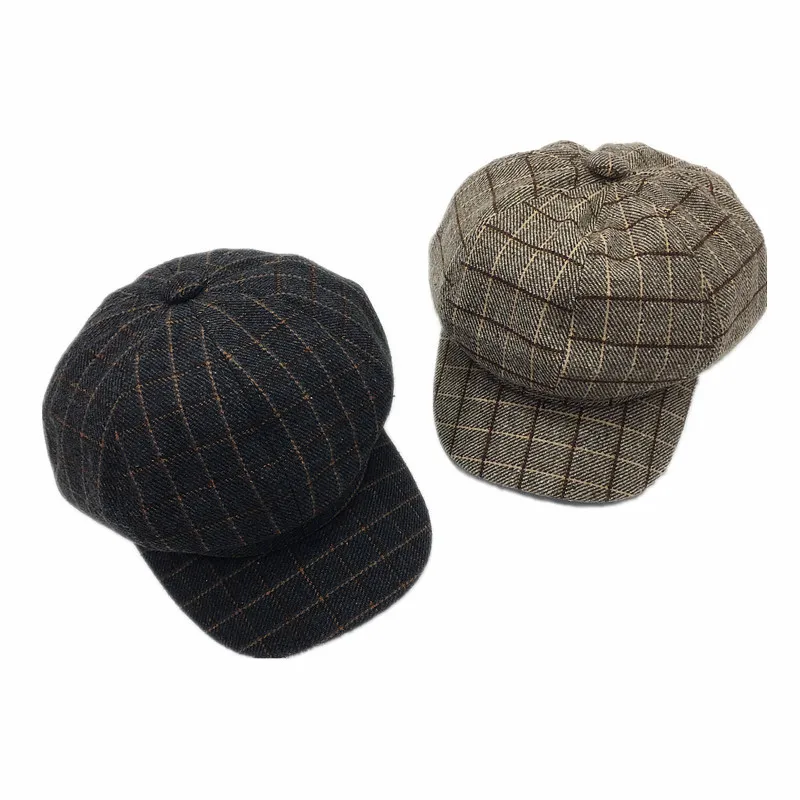 

Fashion Accessories Women Hat Vintage Woolen Baker Boy Hat Classic Plaid Newsboy Cap Unisex Winter Hat Plaid Baker Boy Hat