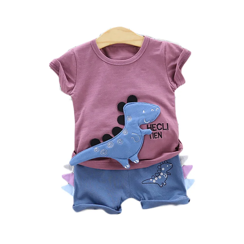 

0-4 Years Baby Boy Dinosaur Sets Summer Children Cotton Clothing Set for Kids Boys Short Sleeves Cartoon Tops and Shorts