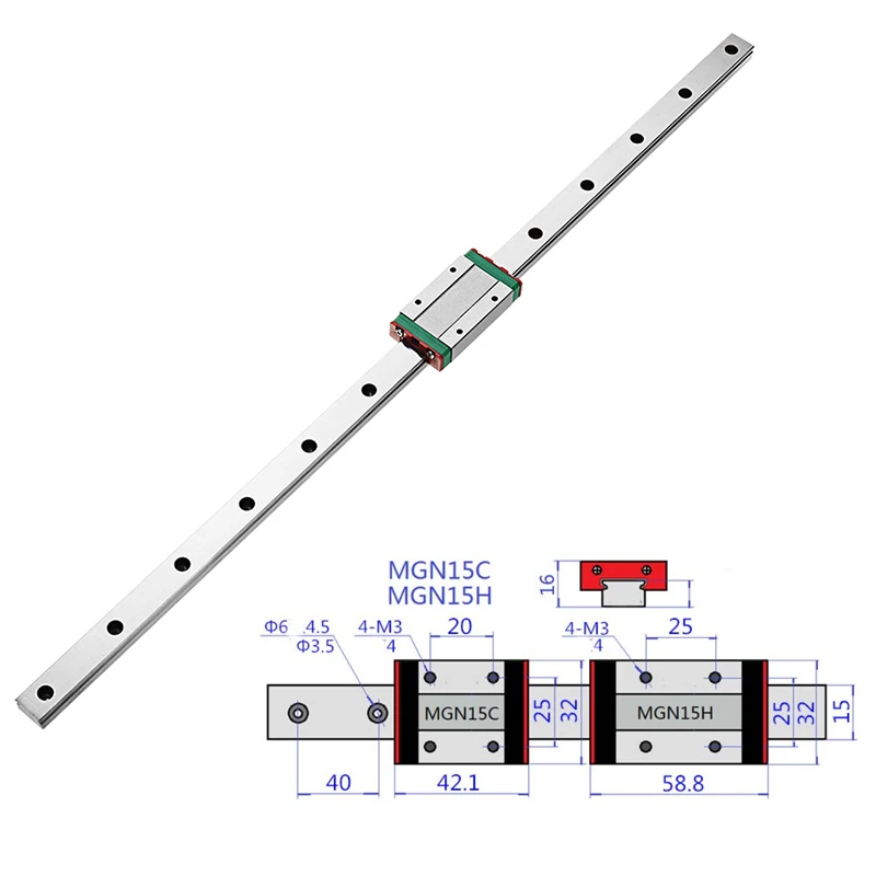 

Линейная направляющая MGN15 100/200/300/400/500/600/700/800/900/1000 мм с линейным скользящим направляющим блоком MGN15H, запчасти для ЧПУ