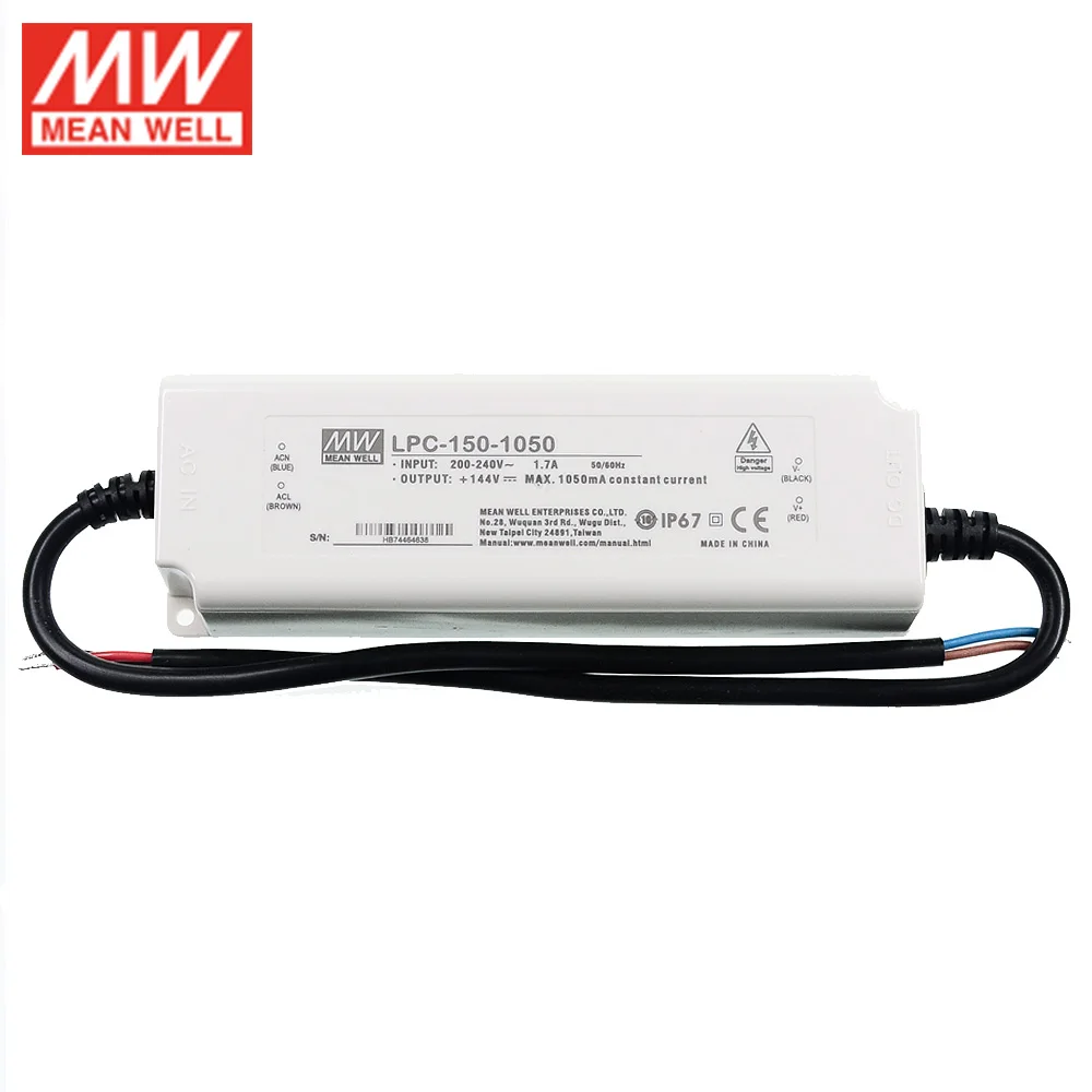 LPC-150-1050 MEAN WELL импульсный источник питания 144 мА 72 ~ 150 В постоянного тока Вт IP67