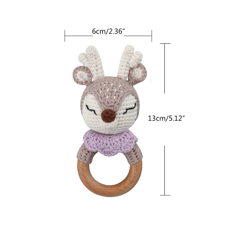 

Baby Wooden Teether Ring DIY Crochet Deer Animal Rattle Infant Teething Nursing Soother Elk Rattle Educational Montessori P31B