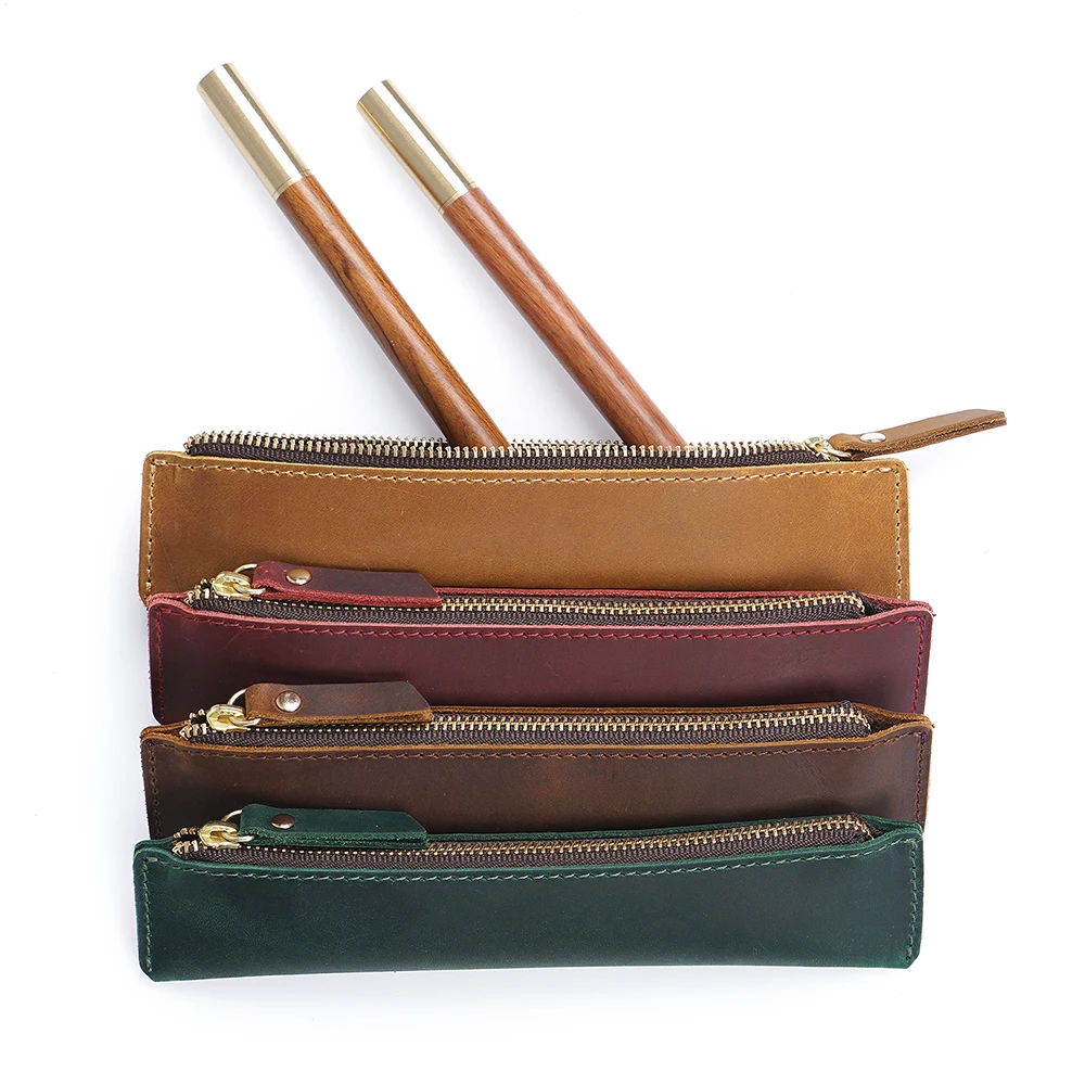 Moterm Пенал-сумочка из натуральной кожи на молнии винтажная креативная школьная