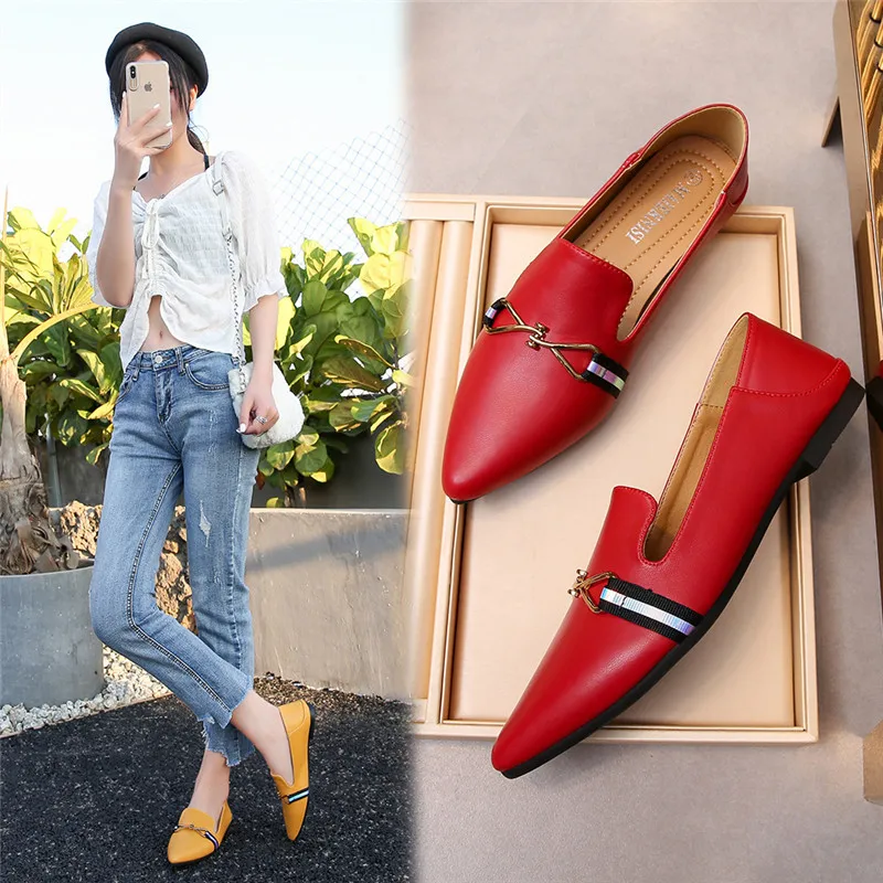 

Туфли женские с металлической пряжкой, Классическая мягкая удобная повседневная обувь на плоской подошве, карамельные цвета, большие разме...