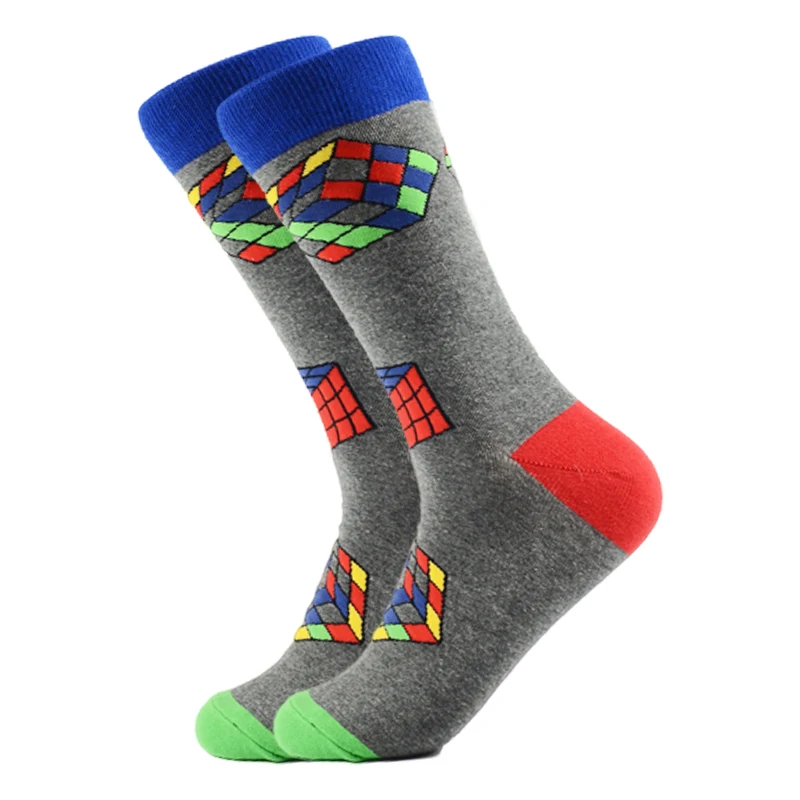 

Retro Wholesale Custom Set Fashion Happy Socks Lattice Rubik's Cube Cat Pattern Stereo Tube Geometric Mesh Combed Cotton Large S