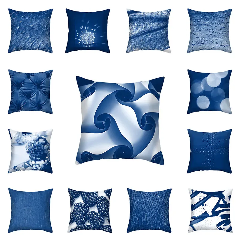 New Blue Pattern Cushion Cover Polyester Cozy Pillowcase Decorations Para Home Bedroom Sofa Decor Soft Pillow 45*45cm | Дом и сад