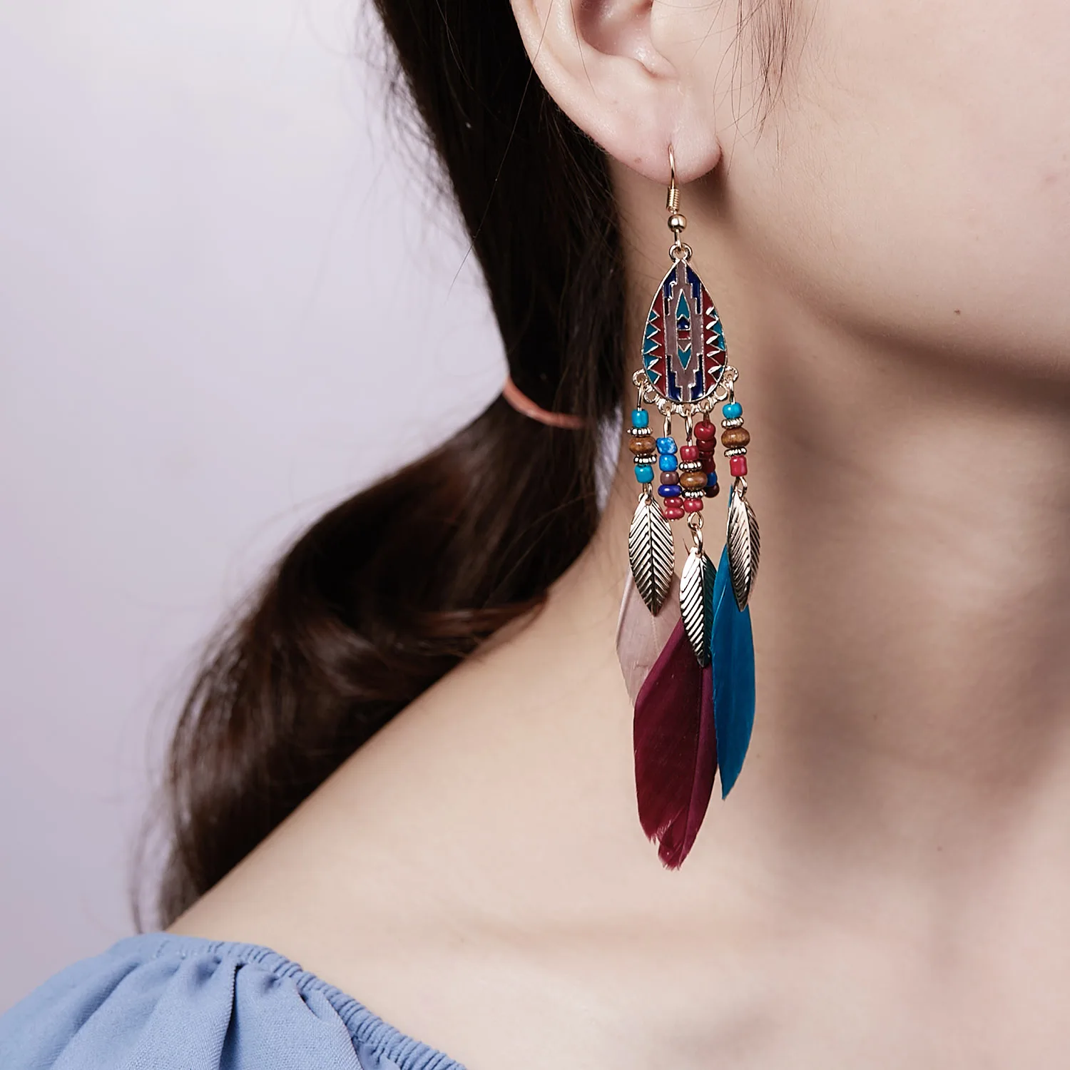 

Bohemian Minority Feather Tassel Drop Earring For Women Seed Beads Long Dangle Earrings 2021 New Trendy Party Daily Wearing