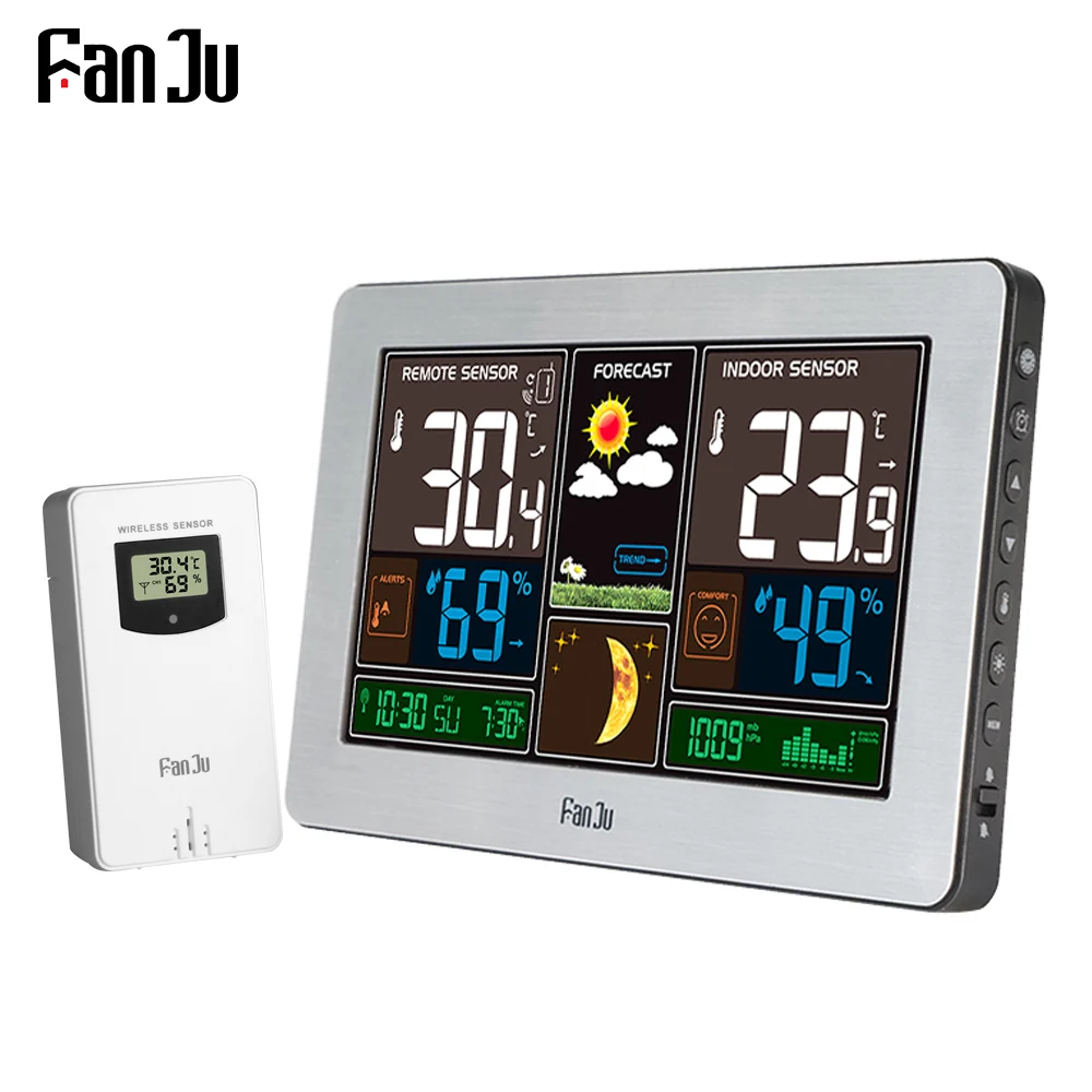 FanJu FJ3378 беспроводная погодная станция цифровые настенные часы барометр