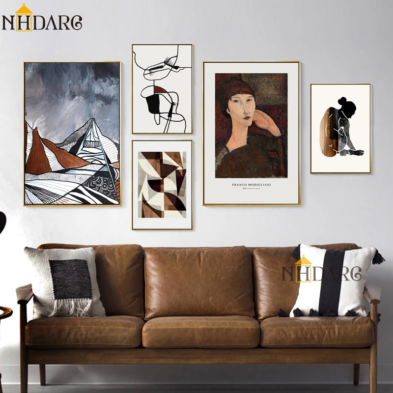 

NHDARC Canvas Printings ARC00836 Amedeo Modigliani Light Luxury Abstract Vintage Wall Paintings Posters Living Room Home Decor