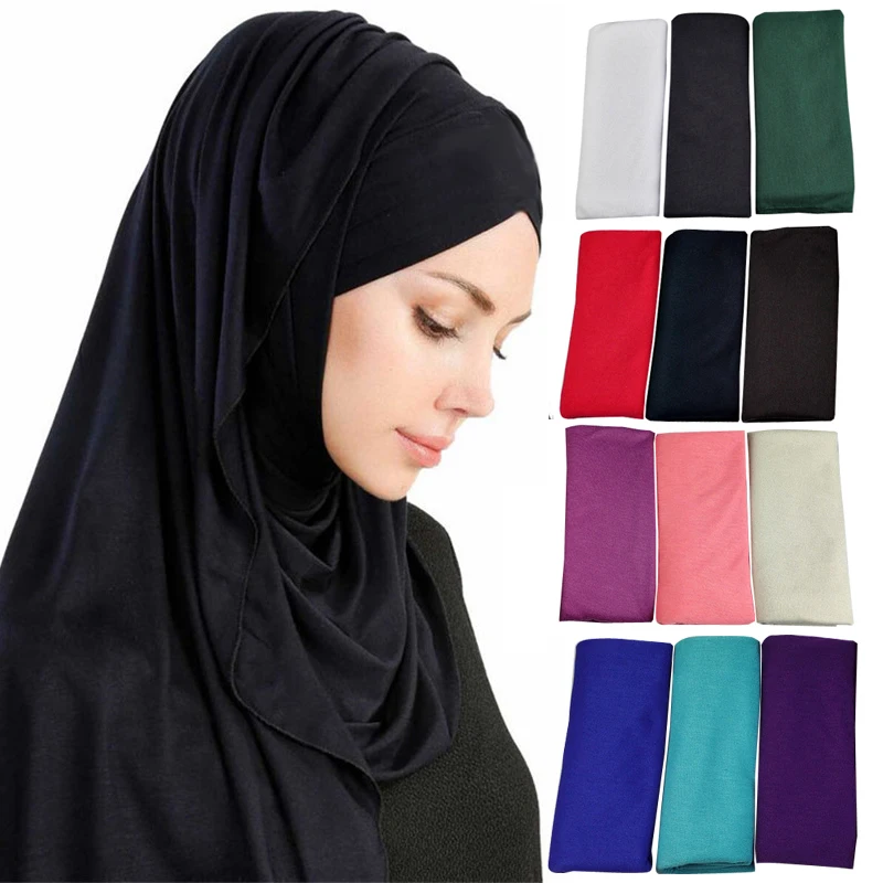 85*180CM Women Muslim Double Loop Instant Hijab Femme Headwrap Islamic Solid Color Long Headscarf Cotton Modal Shawl |