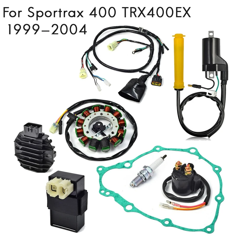 

Ignition Coil Spark Plug CDI Stator Wire Harness Relay Rectifier & Gasket Assy for Honda Sportrax 400 TRX400EX 1999-2004