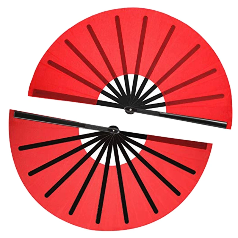 HOT-2 Pieces Large Folding Fan Nylon Cloth Handheld Chinese Kung Fu Tai Chi Decoration Fold Hand for Party F | Дом и сад