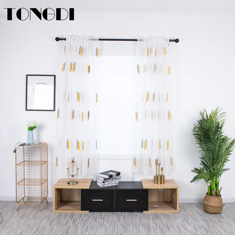 TONGDI белая Тюль с вышивкой занавеска элегантные прозрачные украшения для кухни
