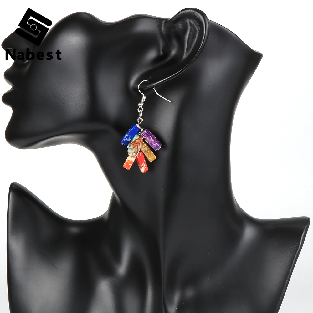 Женские серьги из натурального камня 7 чакр висячие 4x13 мм прямоугольные