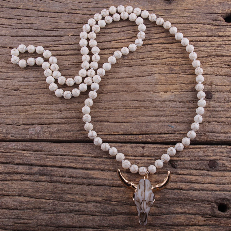 MOODPC модные богемные ювелирные изделия камень узелк 3 цвета рог кулон ожерелье для