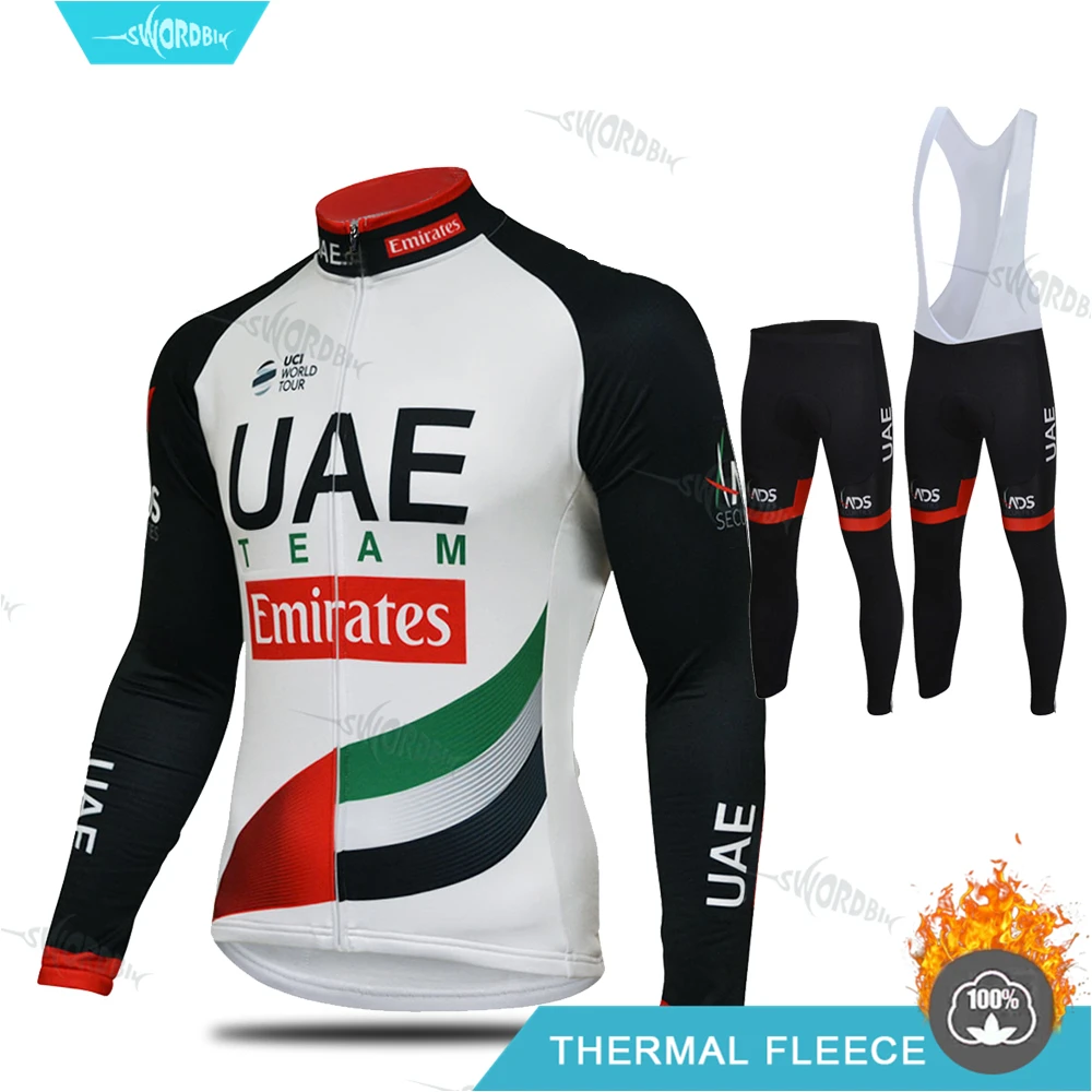 Комплект велосипедной одежды UAEing Pro Team с длинными рукавами для мужчин, зимняя одежда для велоспорта, Теплая Флисовая одежда, Ropa Ciclismo Hombre