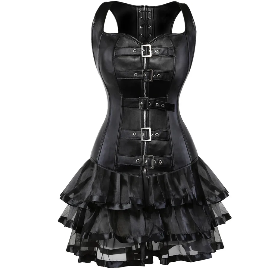 Женский корсет из искусственной кожи мини-юбка |