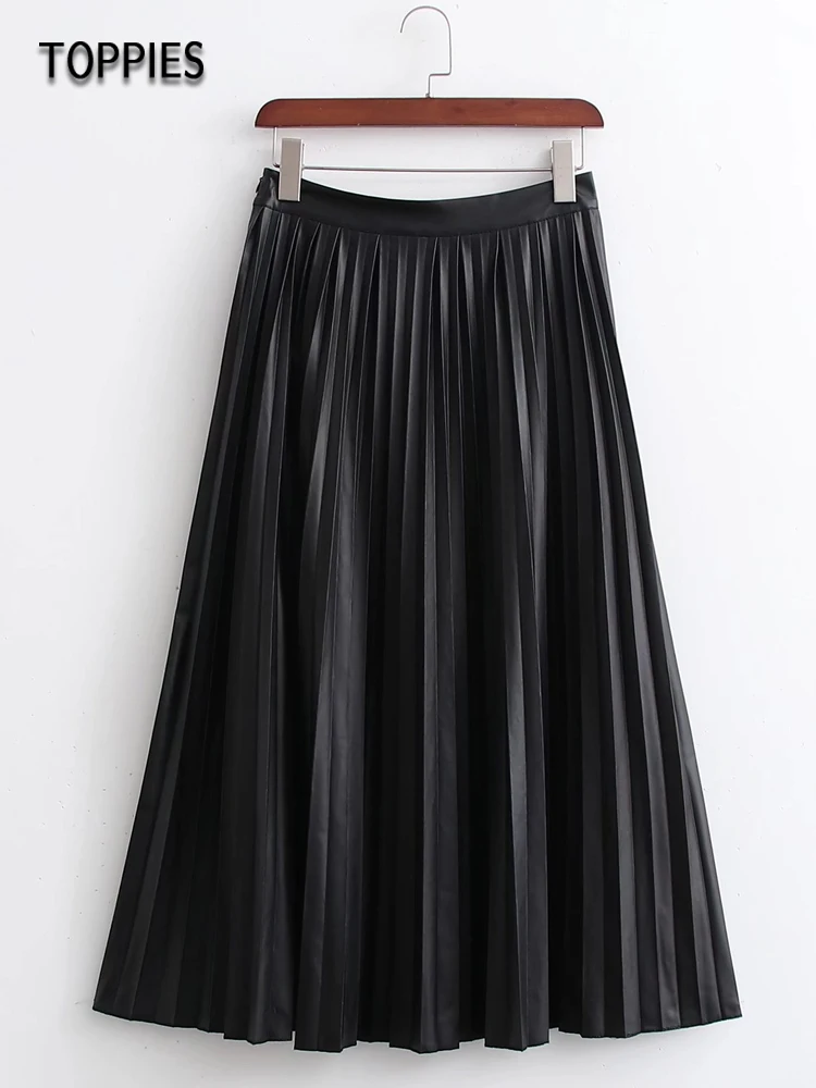 

Женская плиссированная юбка из ПУ кожи, с завышенной талией