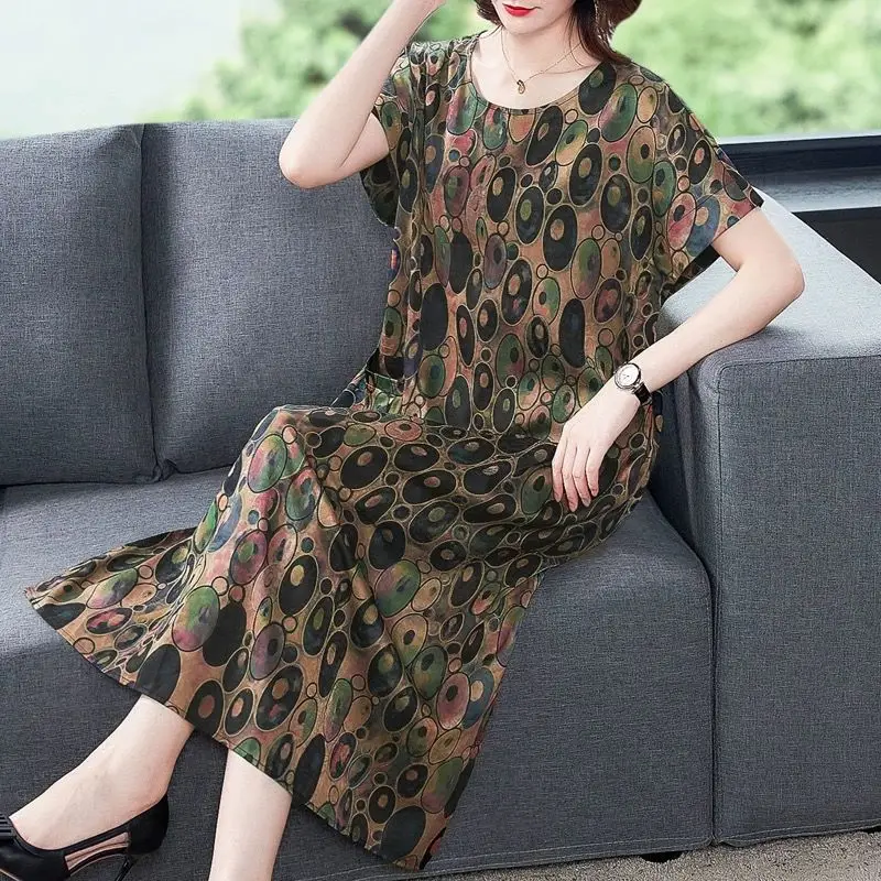 

2021 New Women Summer Medium Casual Dress Elegant Polka Dot Print Plus Size L-5xl O-Neck Dresses Female Vintage Vestidos Q165