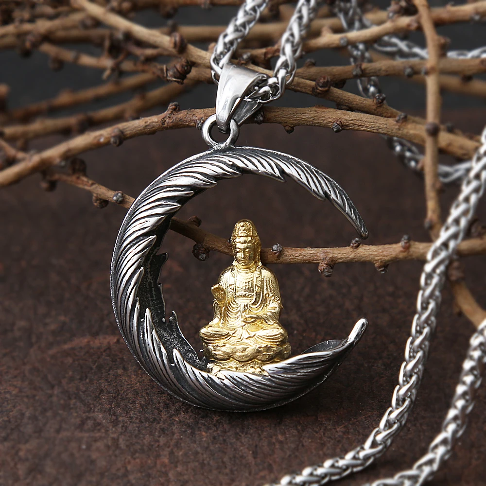 Буддистская Подвеска из нержавеющей стали в виде пера Будды мужское ожерелье