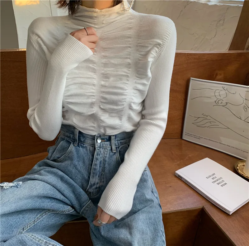 2022 Новые вязаные свитера с длинным рукавом Джемперы Женские Высокие эластичные