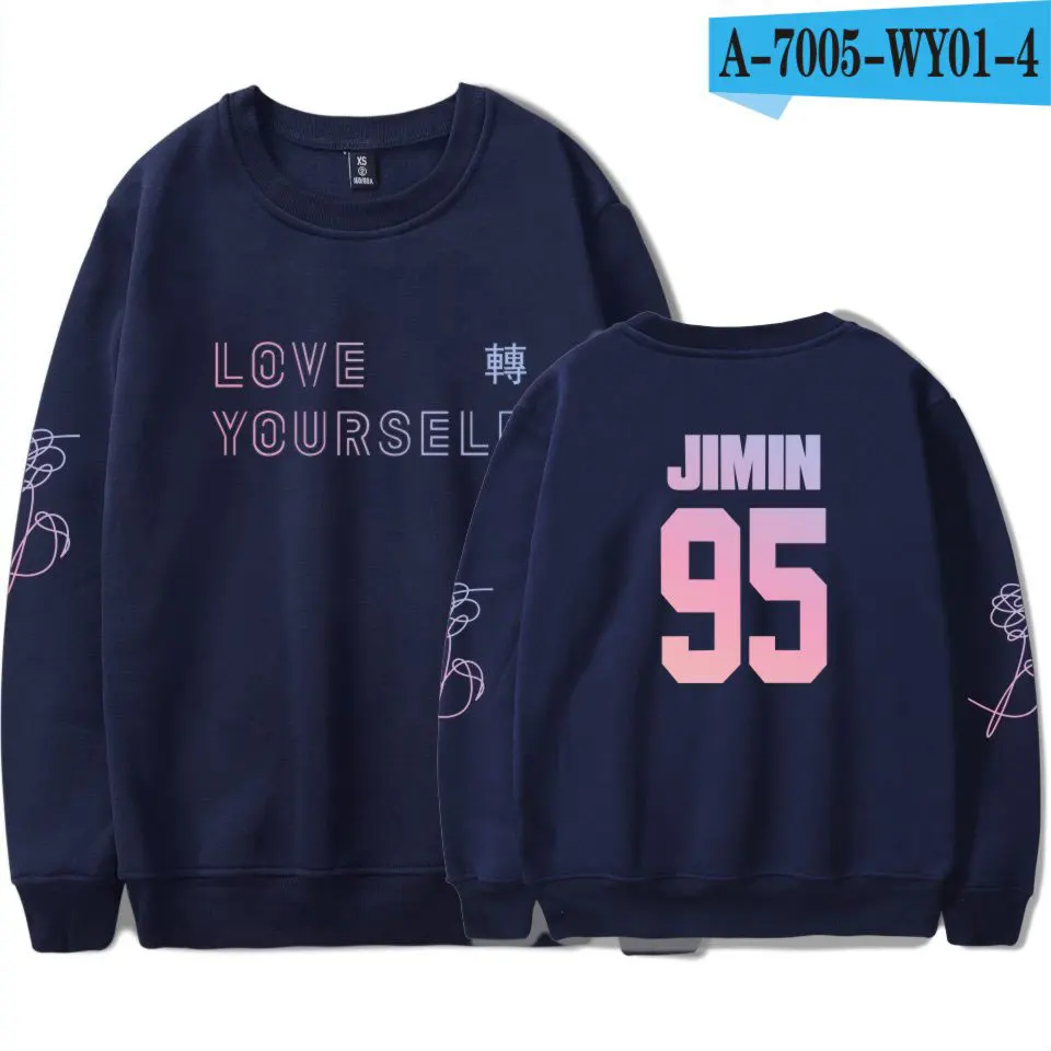 Г. Bangtan/толстовка с капюшоном для мальчиков большого размера, толстовка с именами членов группы Love Yourself/толстовки без шапочки в стиле хип-хоп, модная одежда - Цвет: Navy Blue
