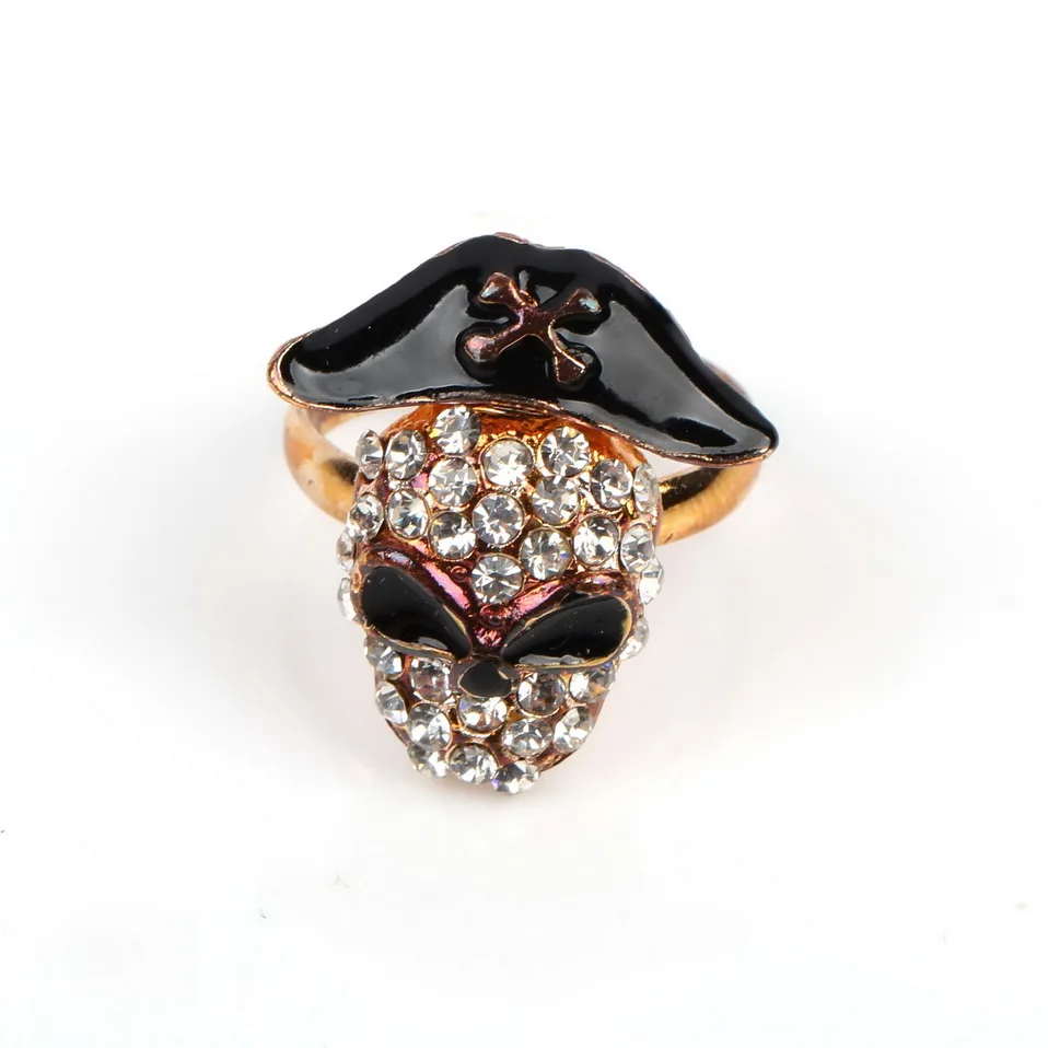 Fashion New 2021 Bead Rhinestone Enamel Pirate Skull Rings for Girls Gold Color Plated Metal Party Alloy Jewelry Women | Украшения и