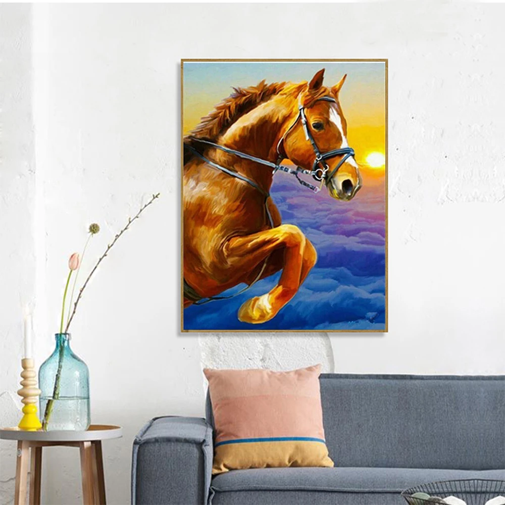 HUACAN Раскраска по номерам лошадь животные комплекты украшение для дома взрослых