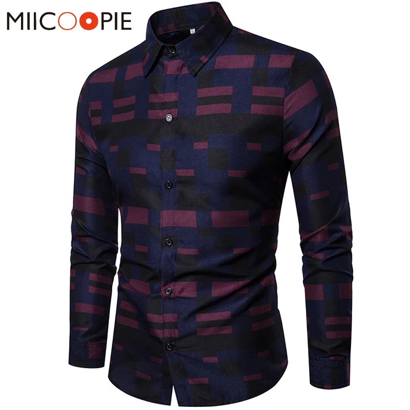 Мужская деловая рубашка Camisa Xadrez в клетку на пуговицах приталенная с длинными