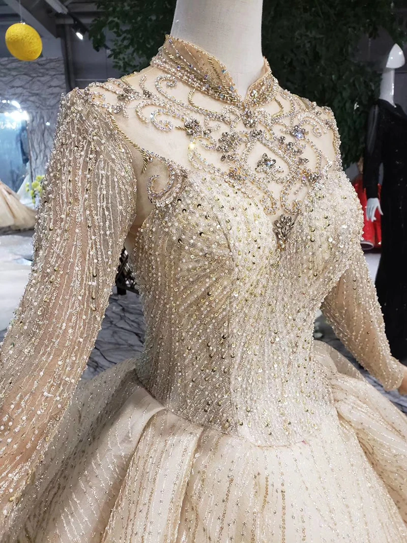 AIJINGYU Bolero Lace Gold Long Modest Bridal Gowns Newest 2021 Amazings Nova Shiny Gown Sparkle Korean Wedding Dress