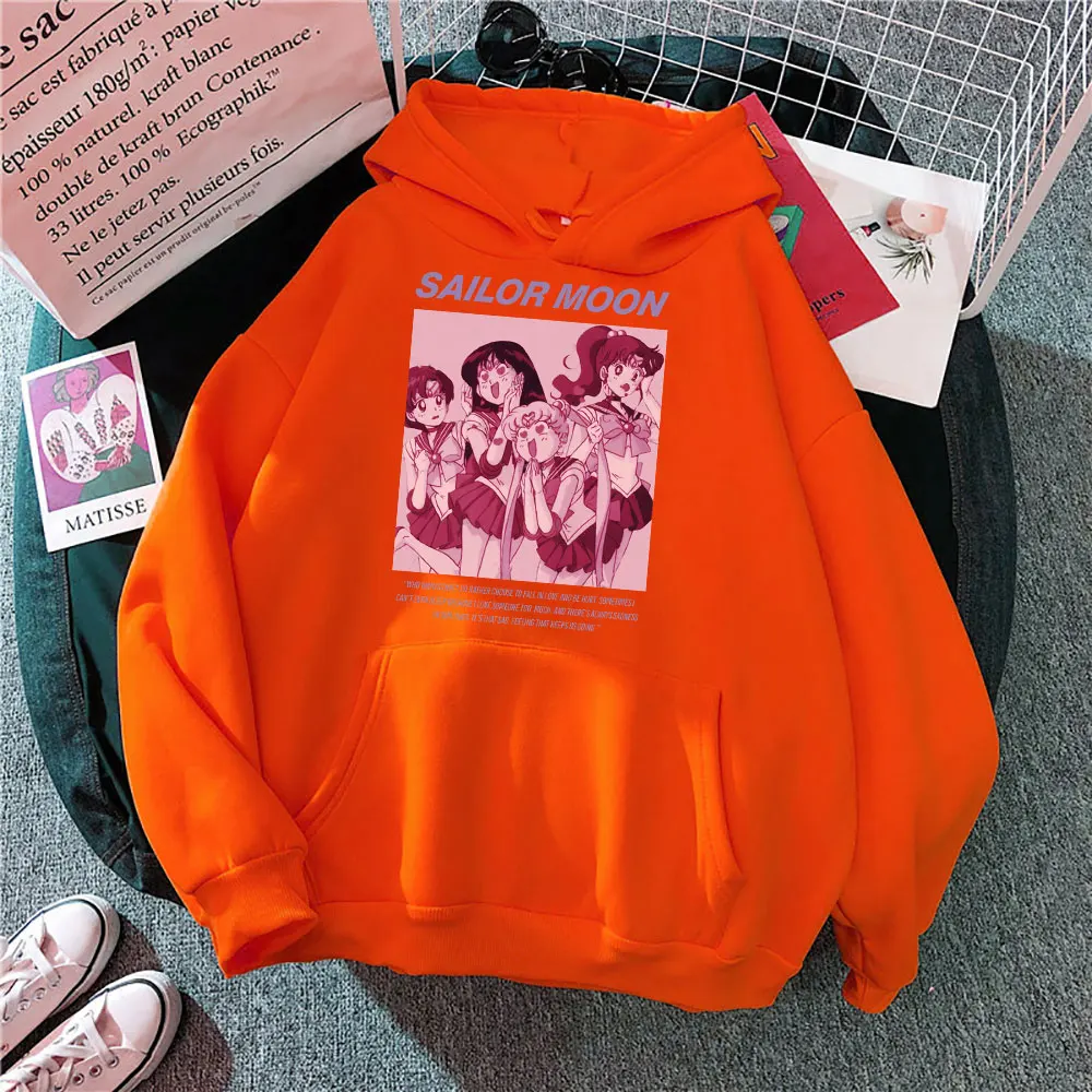 

Hot Sale Hoodie Sailor Moon Tracksuit Harajuku Cartoon Print Hip Hop Female Pullover Streetwear Clothes Jacket Womens Black Tops