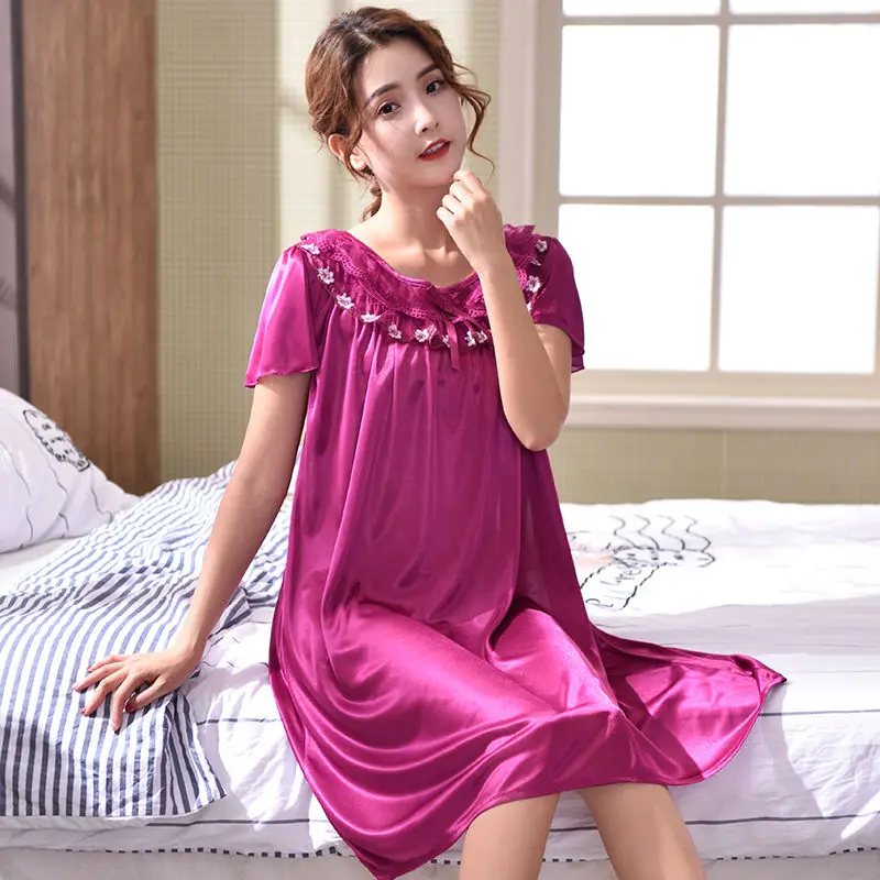 Summer Sleepdress For Women Plus Size 5XL Fashion Sexy V-Neck Solid Spaghetti Straps Imitated Silk Cozy Sleepwear Nightdress